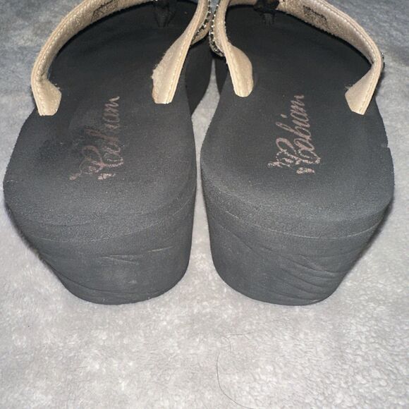 Cobian Flip Flops Women 8 Tiffany II Mid-Wedge Gold Rhinestones Cushioned - Picture 3 of 7